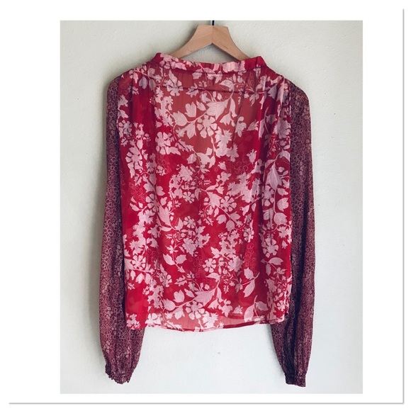 Free People Hendrix Blouse Red Floral Boho Tassel Front Size XS - Picture 6 of 11
